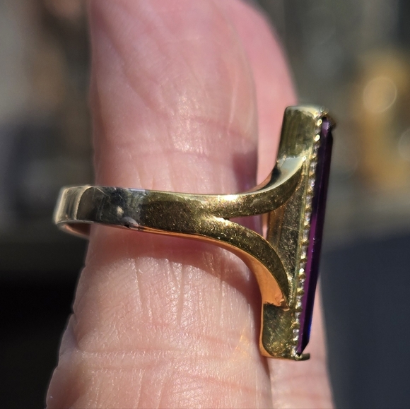 Amethyst Baguette 8k & Topaz Sterling & Gold ring Sz8 - Picture 6 of 11